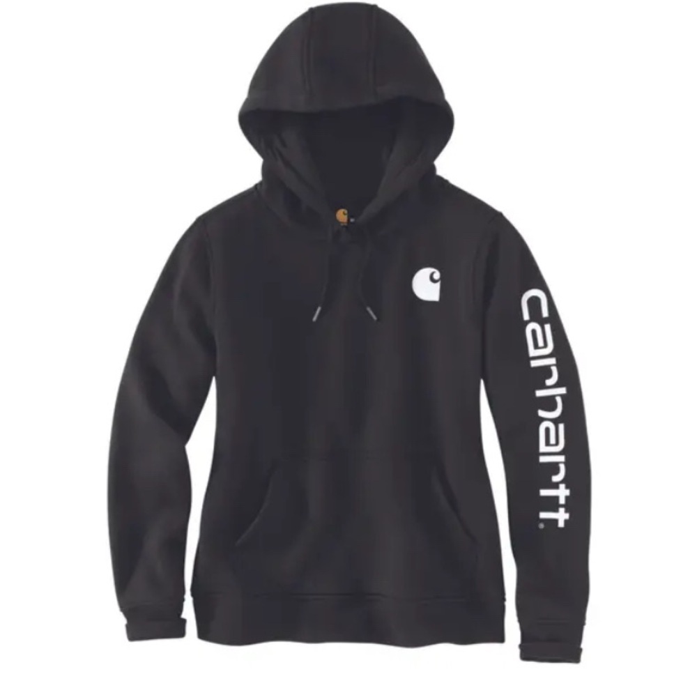 Carhartt Black Women's Relaxed Fit Logo Sleeve Graphic Hoodie Size (8-10) EUC